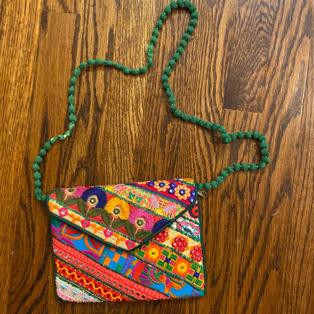 Clutch Bag with Embroidered Paisleys and Designs